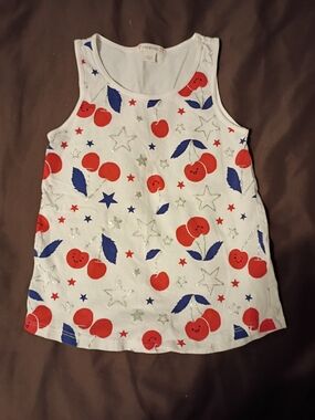 Crewcuts White Tank Top with Cherry & Star Print